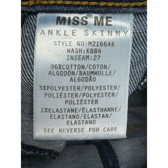 Miss Me Women's Raw Hem Ankle Skinny Blue Denim Jeans - Size 27 (29x26) - Picture 5 of 5